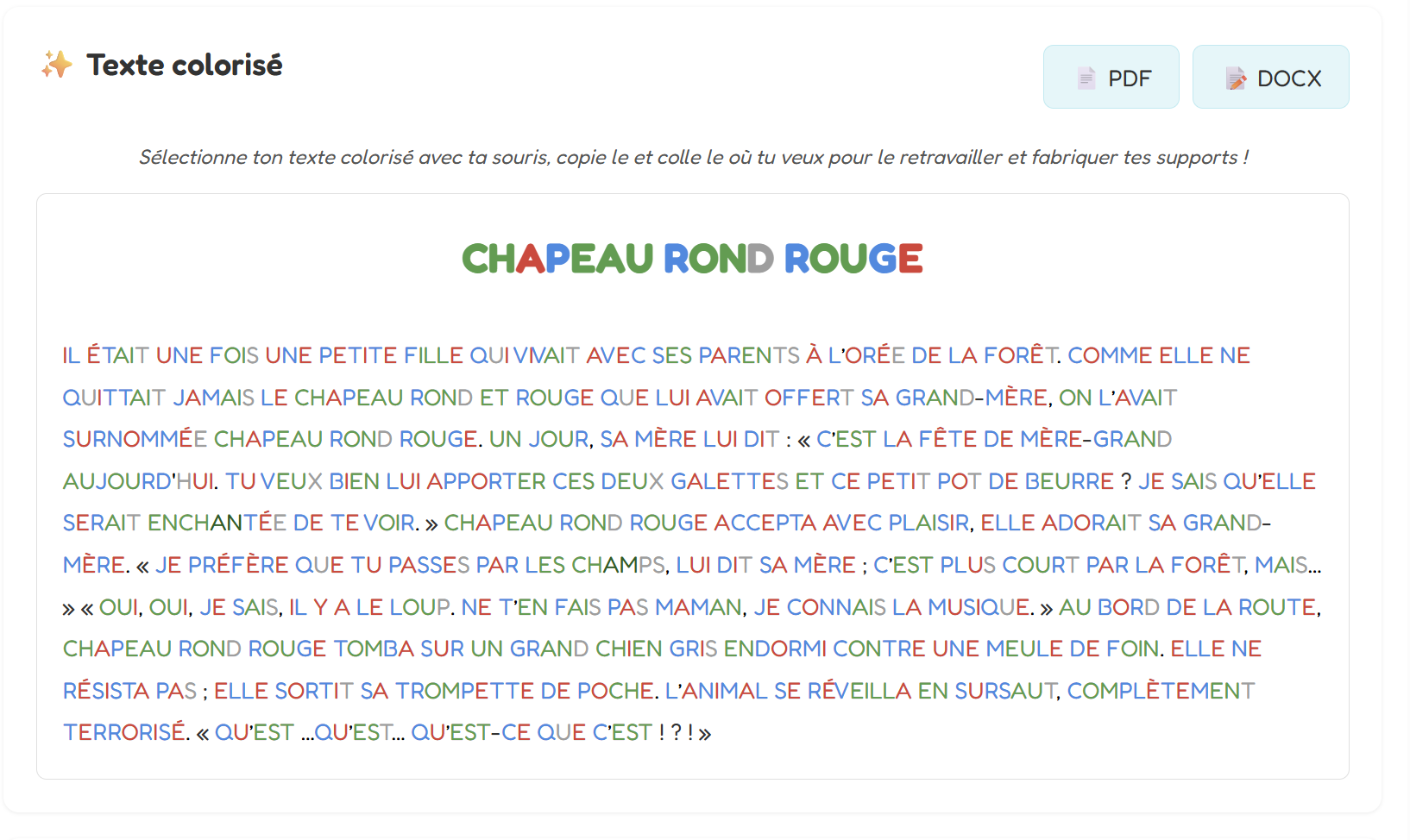 Exemple de texte colorisé 1